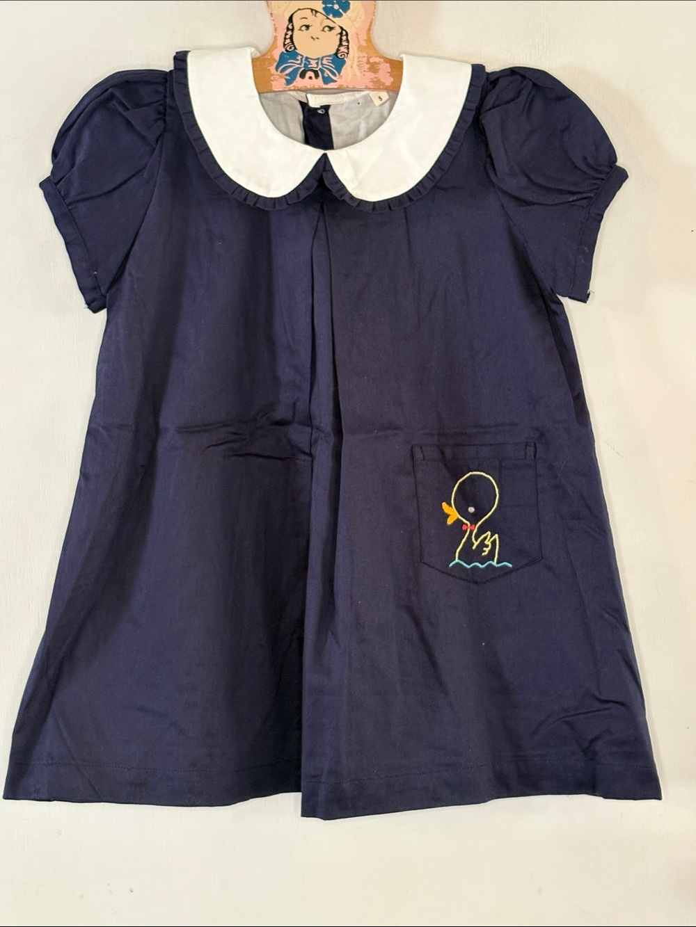 Navy dress with Peter Pan collar and duck embroidery Size 5